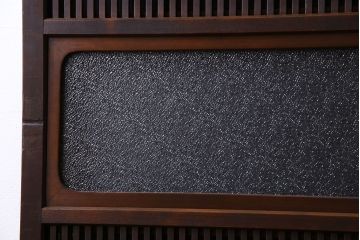 和製アンティーク　腰板ケヤキ材　モダンな雰囲気の裏障子付き帯格子戸(引き戸、建具)2枚組(1)