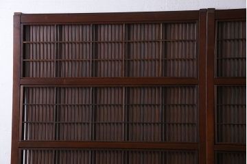 和製アンティーク　腰板ケヤキ材　モダンな雰囲気の裏障子付き帯格子戸(引き戸、建具)2枚組(1)