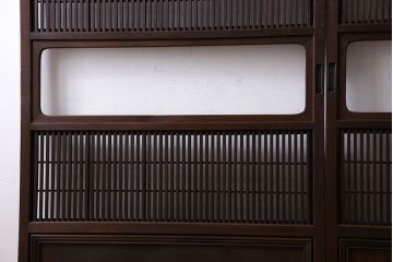 和製アンティーク　腰板ケヤキ材　モダンな雰囲気の裏障子付き帯格子戸(引き戸、建具)2枚組(2)