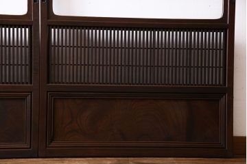 和製アンティーク　腰板ケヤキ材　モダンな雰囲気の裏障子付き帯格子戸(引き戸、建具)2枚組(2)