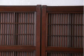 和製アンティーク　腰板ケヤキ材　モダンな雰囲気の裏障子付き帯格子戸(引き戸、建具)2枚組(2)