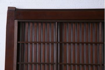 和製アンティーク　腰板ケヤキ材　モダンな雰囲気の裏障子付き帯格子戸(引き戸、建具)2枚組(2)