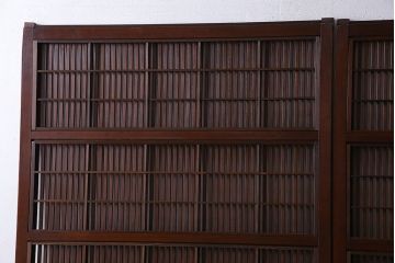 和製アンティーク　腰板ケヤキ材　モダンな雰囲気の裏障子付き帯格子戸(引き戸、建具)2枚組(2)