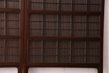 和製アンティーク　腰板ケヤキ材　モダンな雰囲気の裏障子付き帯格子戸(引き戸、建具)2枚組(2)