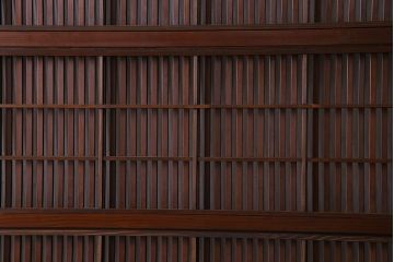 和製アンティーク　腰板ケヤキ材　モダンな雰囲気の裏障子付き帯格子戸(引き戸、建具)2枚組(2)