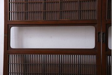 和製アンティーク　腰板ケヤキ材　モダンな雰囲気の裏障子付き帯格子戸(引き戸、建具)2枚組(2)