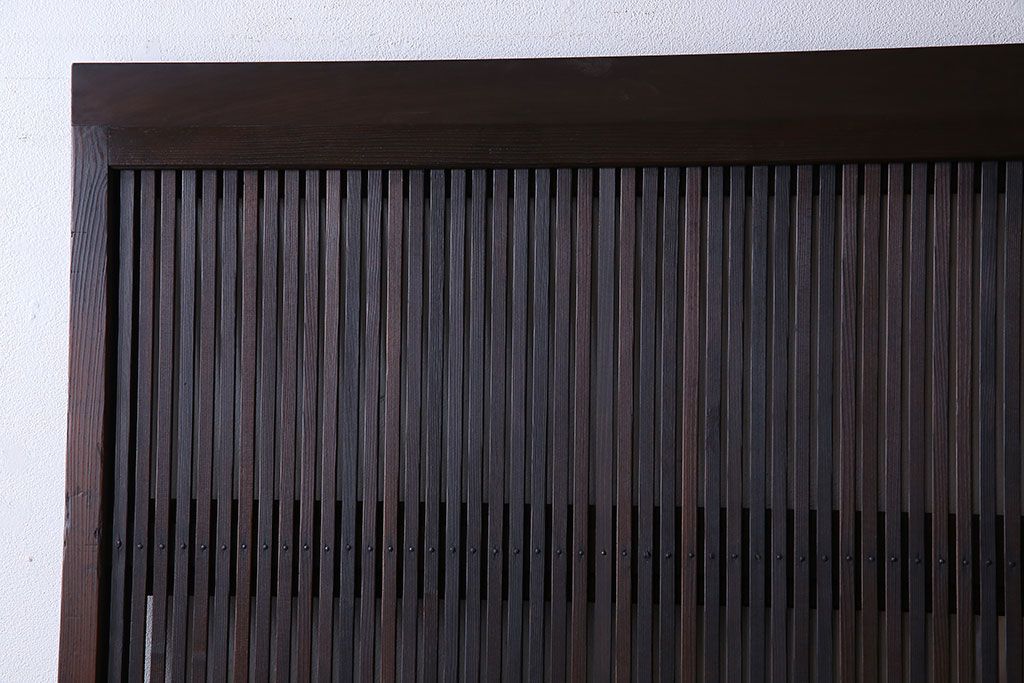 和製アンティーク　裏ガラス入り　細かな桟が美しい万本格子戸(引き戸、建具)2枚組(1)