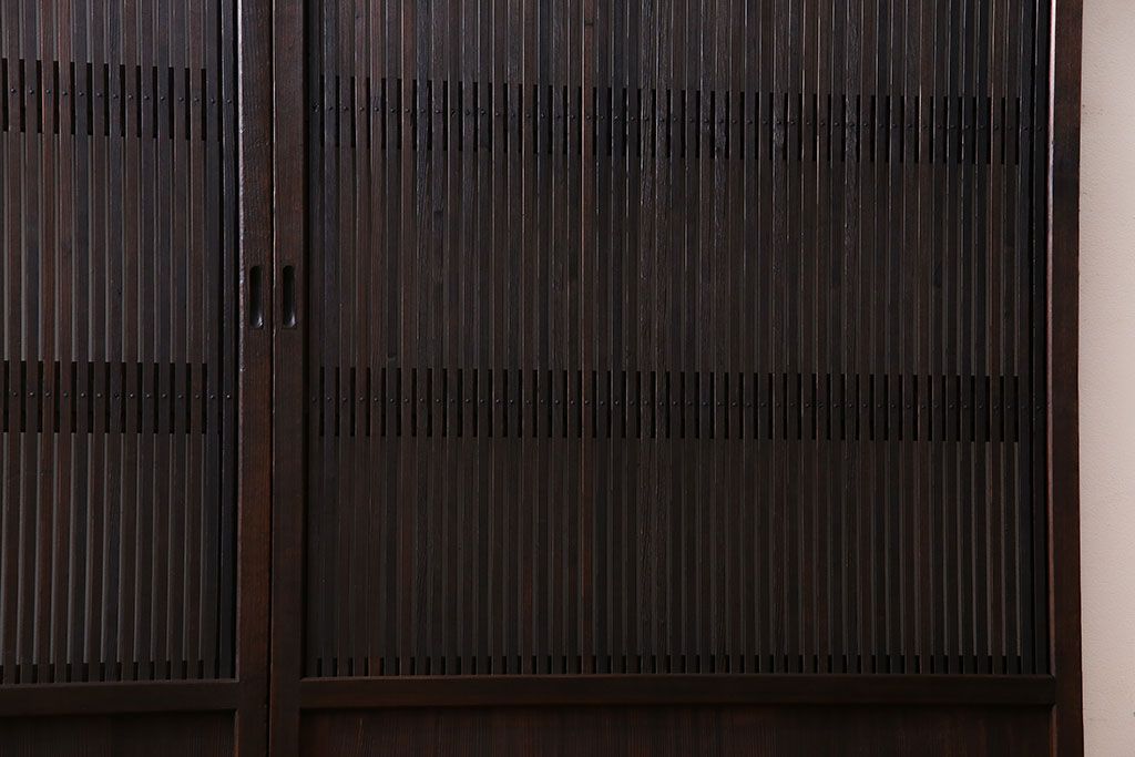 和製アンティーク　裏ガラス入り　細かな桟が美しい万本格子戸(引き戸、建具)2枚組(1)