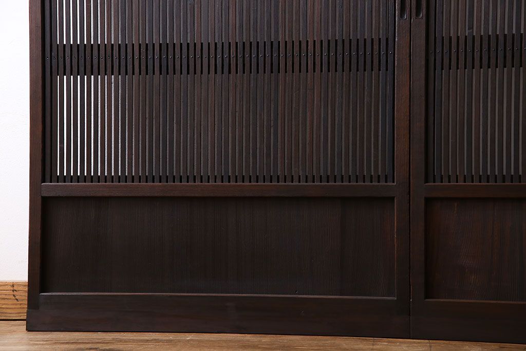 和製アンティーク　裏ガラス入り　細かな桟が美しい万本格子戸(引き戸、建具)2枚組(1)