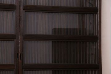 和製アンティーク　裏ガラス入り　細かな桟が美しい万本格子戸(引き戸、建具)2枚組(1)