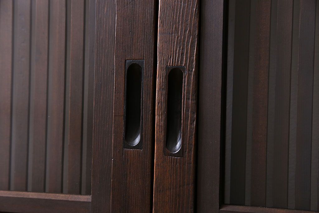 和製アンティーク　裏ガラス入り　細かな桟が美しい万本格子戸(引き戸、建具)2枚組(1)