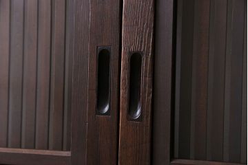 和製アンティーク　裏ガラス入り　細かな桟が美しい万本格子戸(引き戸、建具)2枚組(1)