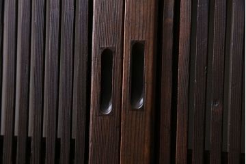 和製アンティーク　裏ガラス入り　細かな桟が美しい万本格子戸(引き戸、建具)2枚組(2)