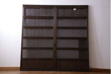 和製アンティーク　裏ガラス入り　細かな桟が美しい万本格子戸(引き戸、建具)2枚組(2)