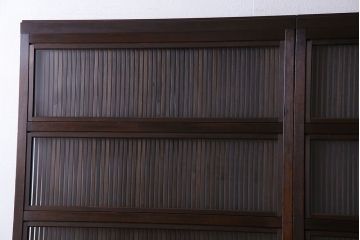 和製アンティーク　裏ガラス入り　細かな桟が美しい万本格子戸(引き戸、建具)2枚組(2)