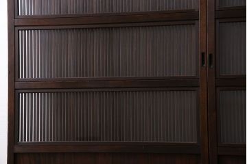 和製アンティーク　裏ガラス入り　細かな桟が美しい万本格子戸(引き戸、建具)2枚組(2)