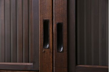 和製アンティーク　裏ガラス入り　細かな桟が美しい万本格子戸(引き戸、建具)2枚組(2)