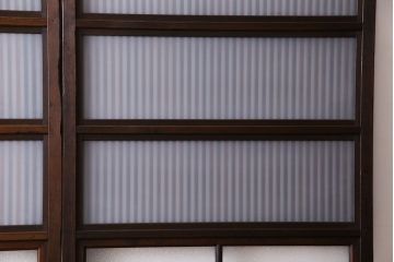 和製アンティーク　裏ガラス入り　ケヤキ材の木目が印象的な帯格子戸(引き戸、建具)3枚組