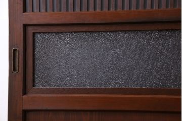 和製アンティーク　深みのある木味が魅力的なガラス入り帯格子戸(引き戸、建具)3枚組