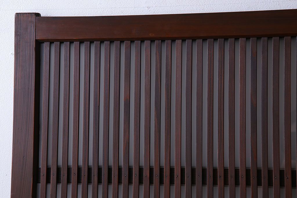 和製アンティーク　深みのある木味が魅力的なガラス入り帯格子戸(引き戸、建具)3枚組