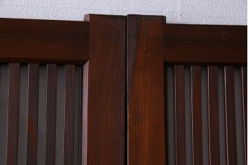 和製アンティーク　深みのある木味が魅力的なガラス入り帯格子戸(引き戸、建具)3枚組