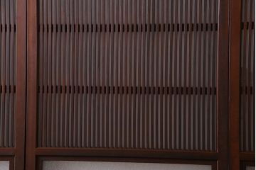 和製アンティーク　深みのある木味が魅力的なガラス入り帯格子戸(引き戸、建具)3枚組