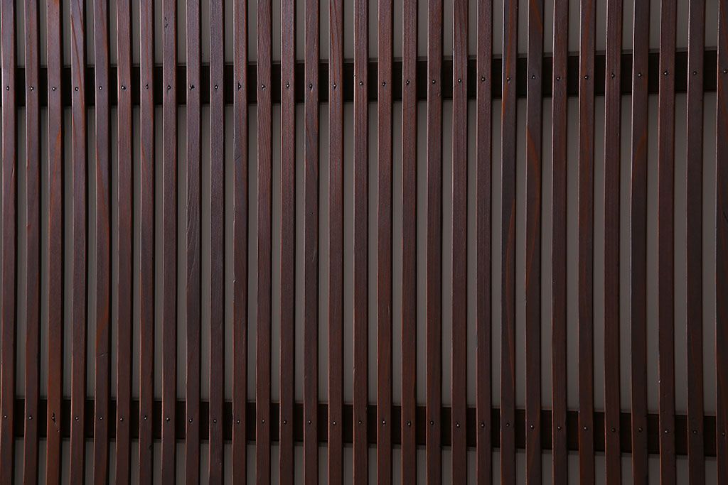 和製アンティーク　深みのある木味が魅力的なガラス入り帯格子戸(引き戸、建具)3枚組