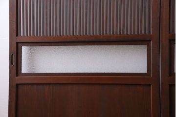 和製アンティーク　深みのある木味が魅力的なガラス入り帯格子戸(引き戸、建具)3枚組