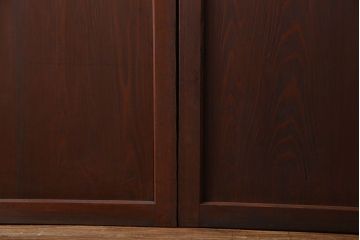 和製アンティーク　深みのある木味が魅力的なガラス入り帯格子戸(引き戸、建具)3枚組