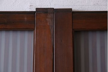 和製アンティーク　深みのある木味が魅力的なガラス入り帯格子戸(引き戸、建具)3枚組
