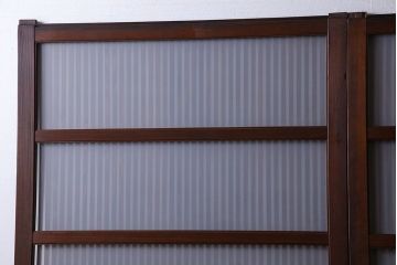 和製アンティーク　深みのある木味が魅力的なガラス入り帯格子戸(引き戸、建具)3枚組