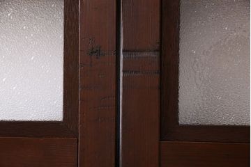 和製アンティーク　深みのある木味が魅力的なガラス入り帯格子戸(引き戸、建具)3枚組