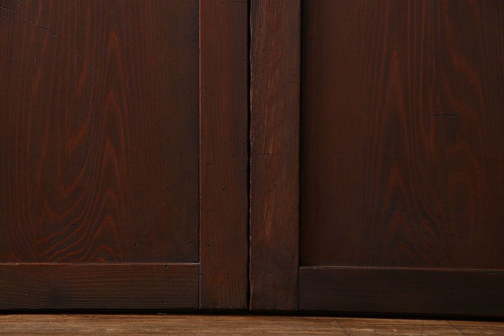 和製アンティーク　深みのある木味が魅力的なガラス入り帯格子戸(引き戸、建具)3枚組