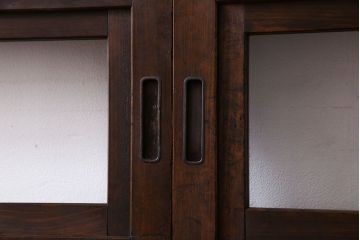 和製アンティーク　腰板ケヤキ材　和モダンな裏障子付きの帯格子戸(引き戸、建具)2枚組