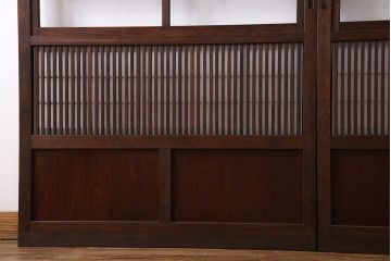 和製アンティーク　腰板ケヤキ材　和モダンな裏障子付きの帯格子戸(引き戸、建具)2枚組