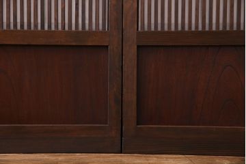 和製アンティーク　腰板ケヤキ材　和モダンな裏障子付きの帯格子戸(引き戸、建具)2枚組