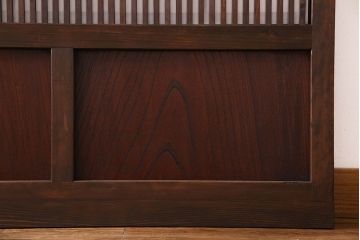 和製アンティーク　腰板ケヤキ材　和モダンな裏障子付きの帯格子戸(引き戸、建具)2枚組