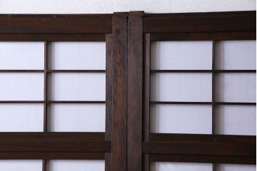 和製アンティーク　腰板ケヤキ材　和モダンな裏障子付きの帯格子戸(引き戸、建具)2枚組