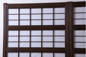 和製アンティーク　腰板ケヤキ材　和モダンな裏障子付きの帯格子戸(引き戸、建具)2枚組