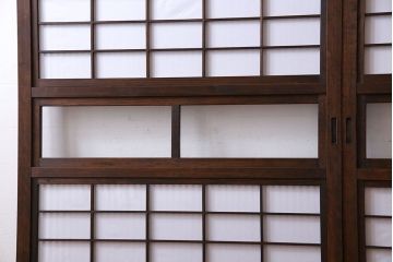 和製アンティーク　腰板ケヤキ材　和モダンな裏障子付きの帯格子戸(引き戸、建具)2枚組