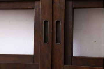 和製アンティーク　腰板ケヤキ材　和モダンな裏障子付きの帯格子戸(引き戸、建具)2枚組