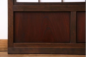 和製アンティーク　腰板ケヤキ材　和モダンな裏障子付きの帯格子戸(引き戸、建具)2枚組