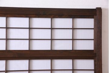 和製アンティーク　腰板ケヤキ材　和モダンな裏障子付きの帯格子戸(引き戸、建具)2枚組