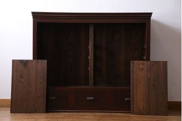 アンティーク家具　和製アンティーク　シックな雰囲気漂うモールガラスがお洒落なサイドボード(収納棚、戸棚、本箱)