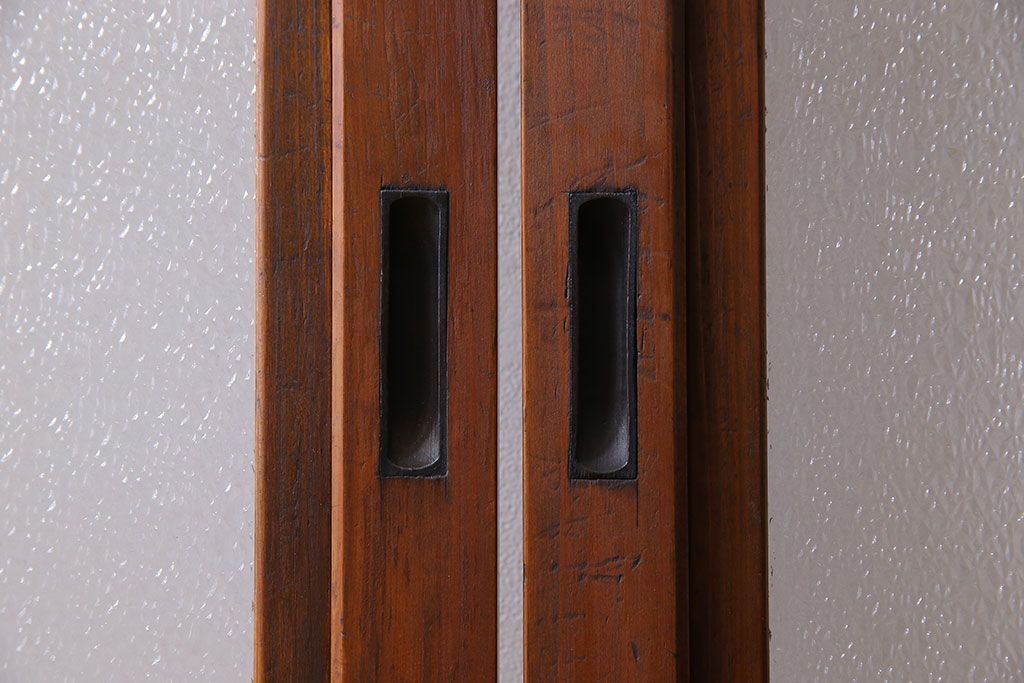 昭和期　ダイヤガラス入り　意匠が目を引く明るい木味のガラス戸(引き戸、建具)2枚組