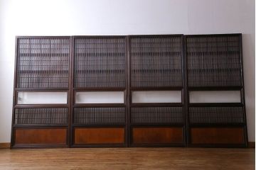 和製アンティーク　裏障子付き　縦桟が美しい和モダンな帯格子戸(引き戸、建具)4枚組
