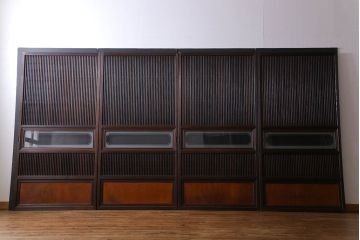 和製アンティーク　裏障子付き　縦桟が美しい和モダンな帯格子戸(引き戸、建具)4枚組