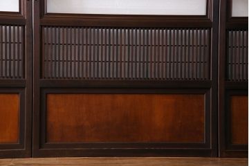和製アンティーク　裏障子付き　縦桟が美しい和モダンな帯格子戸(引き戸、建具)4枚組