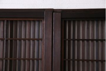 和製アンティーク　裏障子付き　縦桟が美しい和モダンな帯格子戸(引き戸、建具)4枚組