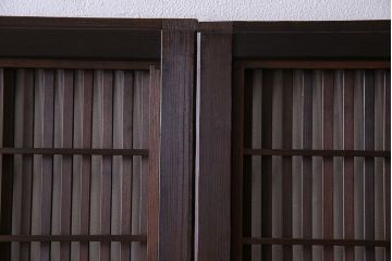 和製アンティーク　裏障子付き　縦桟が美しい和モダンな帯格子戸(引き戸、建具)4枚組